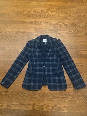 COURT & ROWE Navy Plaid Single-Button Blazer